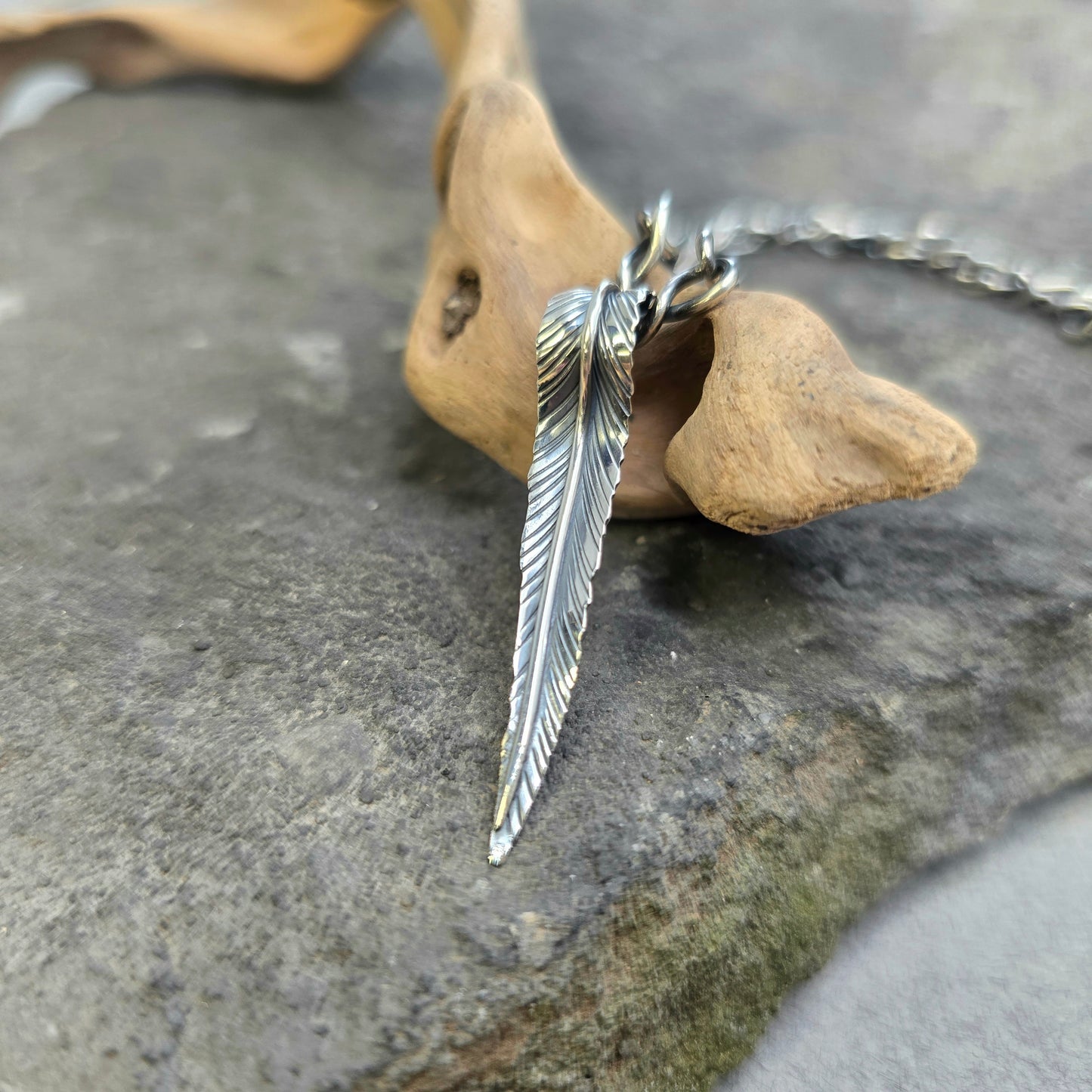 Pointed Feather Hand-Forged Sterling Silver Pendant
