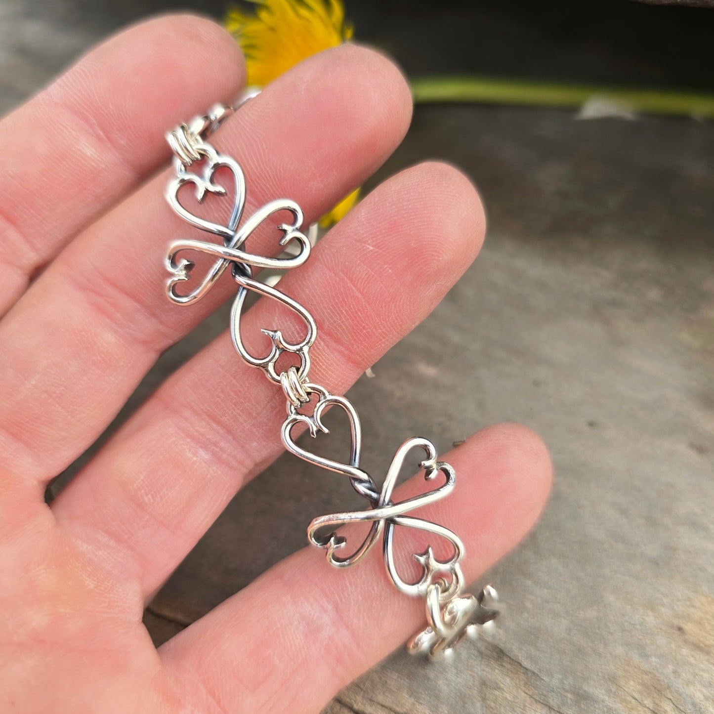 Heart Tipped Cross Sterling Silver Bracelet