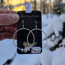 Load image into Gallery viewer, close-up of sterling silver big beaded hoop earrings with shiny finish