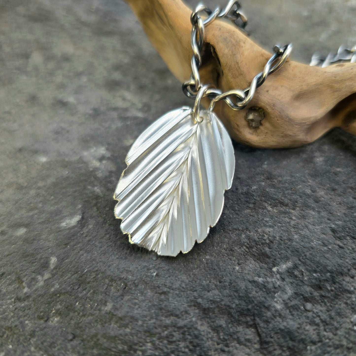 Fold-Formed Leaf Hand-Forged Sterling Silver Pendant