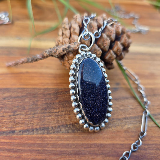 Midnight Sandstone Statement Pendant (One of a Kind) — 2″ Length
