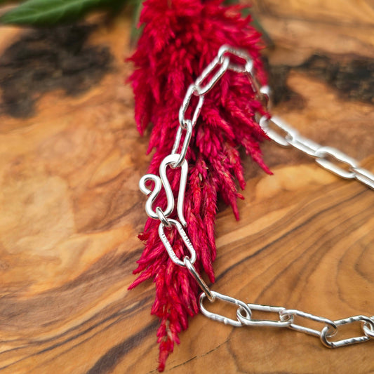 Stamped Paperclip Hand-Forged Sterling Silver Bracelet