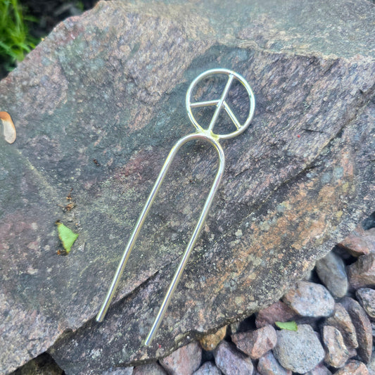 Sterling Silver Peace Sign Hand-Forged Hair Pin