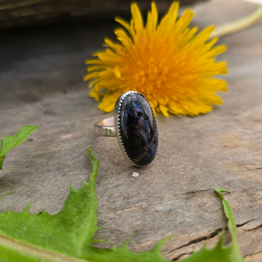 Pietersite Hand-Forged Sterling Silver Oval Ring