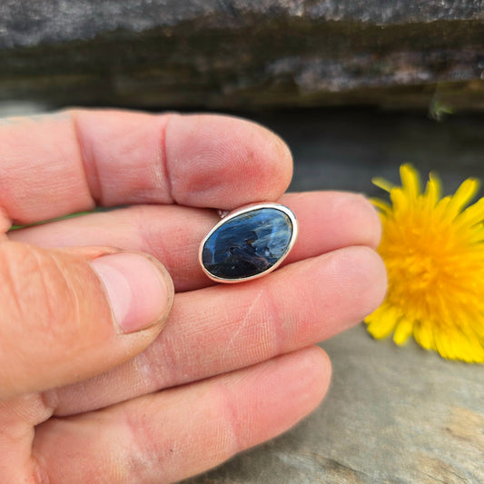 Pietersite Hand-Forged Sterling Silver Asymmetrical Oval Ring