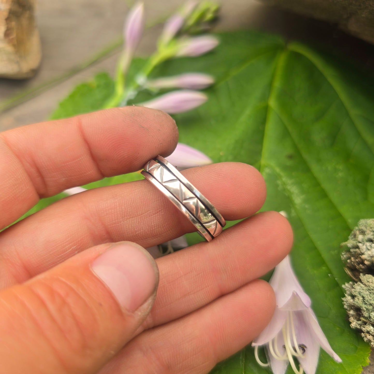 Geometric Hand-Forged Sterling Silver Spinner Ring