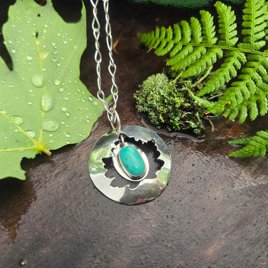 Maple Leaf & Turquoise Hand-Forged Sterling Silver Pendant