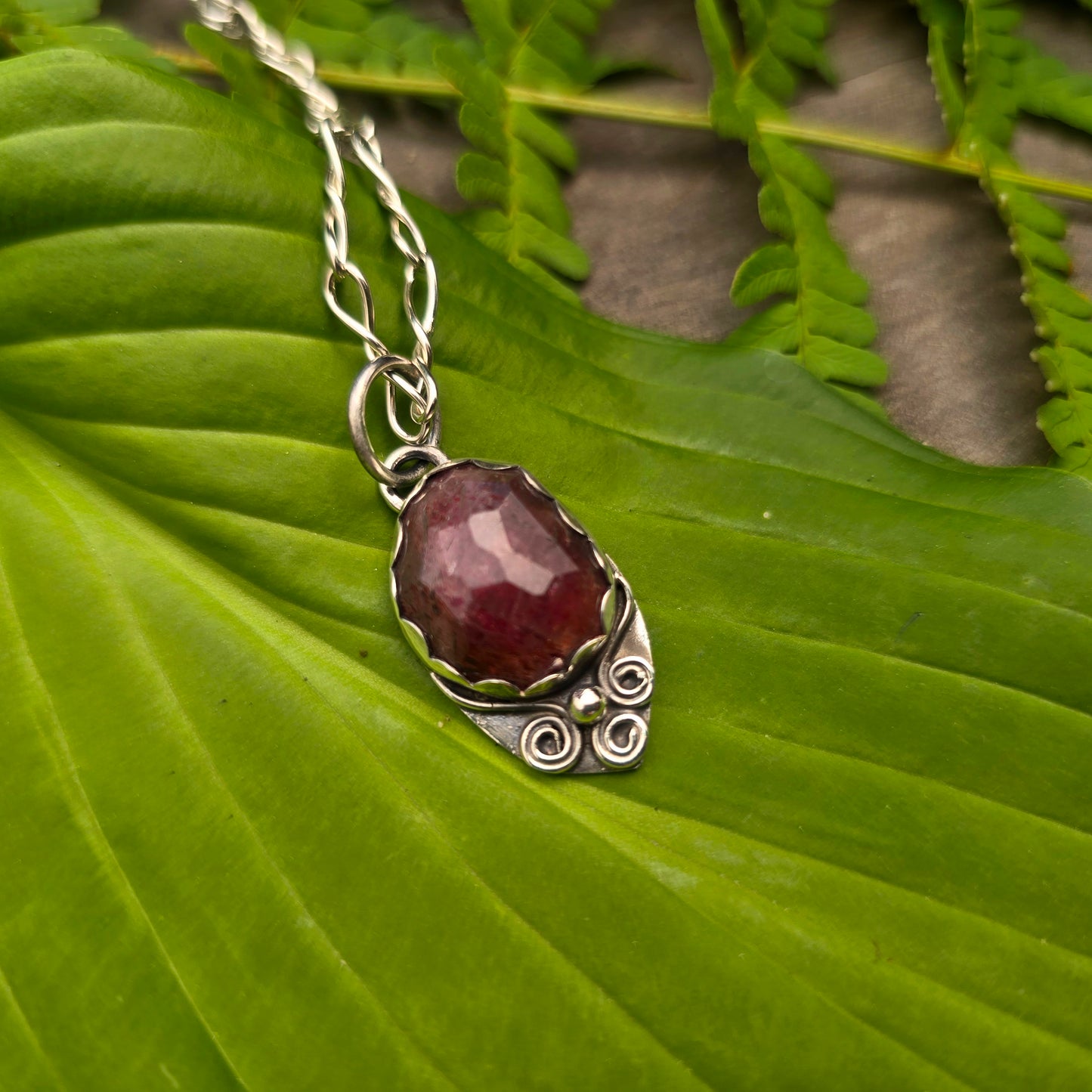 Strawberry Quartz Hand-Forged Sterling Silver Pendant
