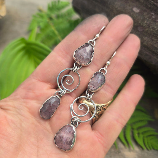 Strawberry Quartz Swirl Sterling Silver Statement Earrings