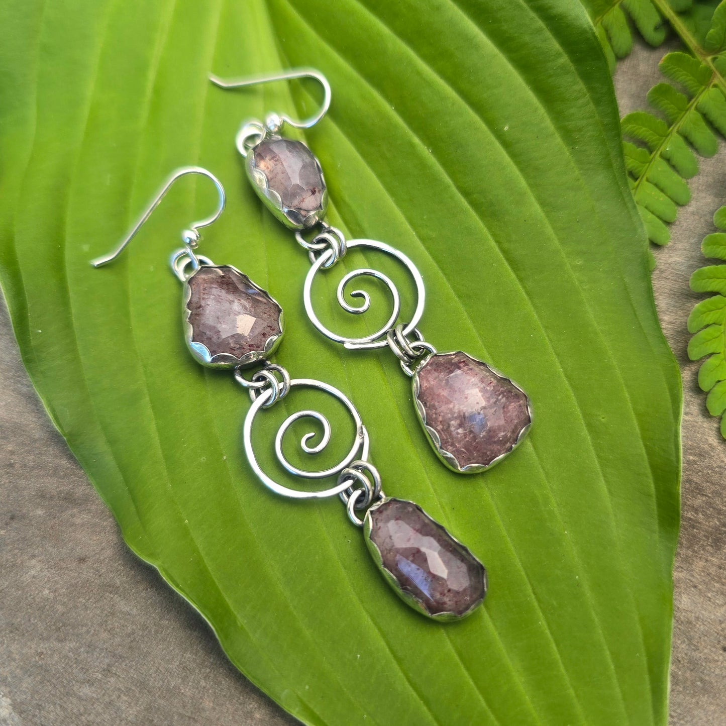 Strawberry Quartz Swirl Sterling Silver Statement Earrings