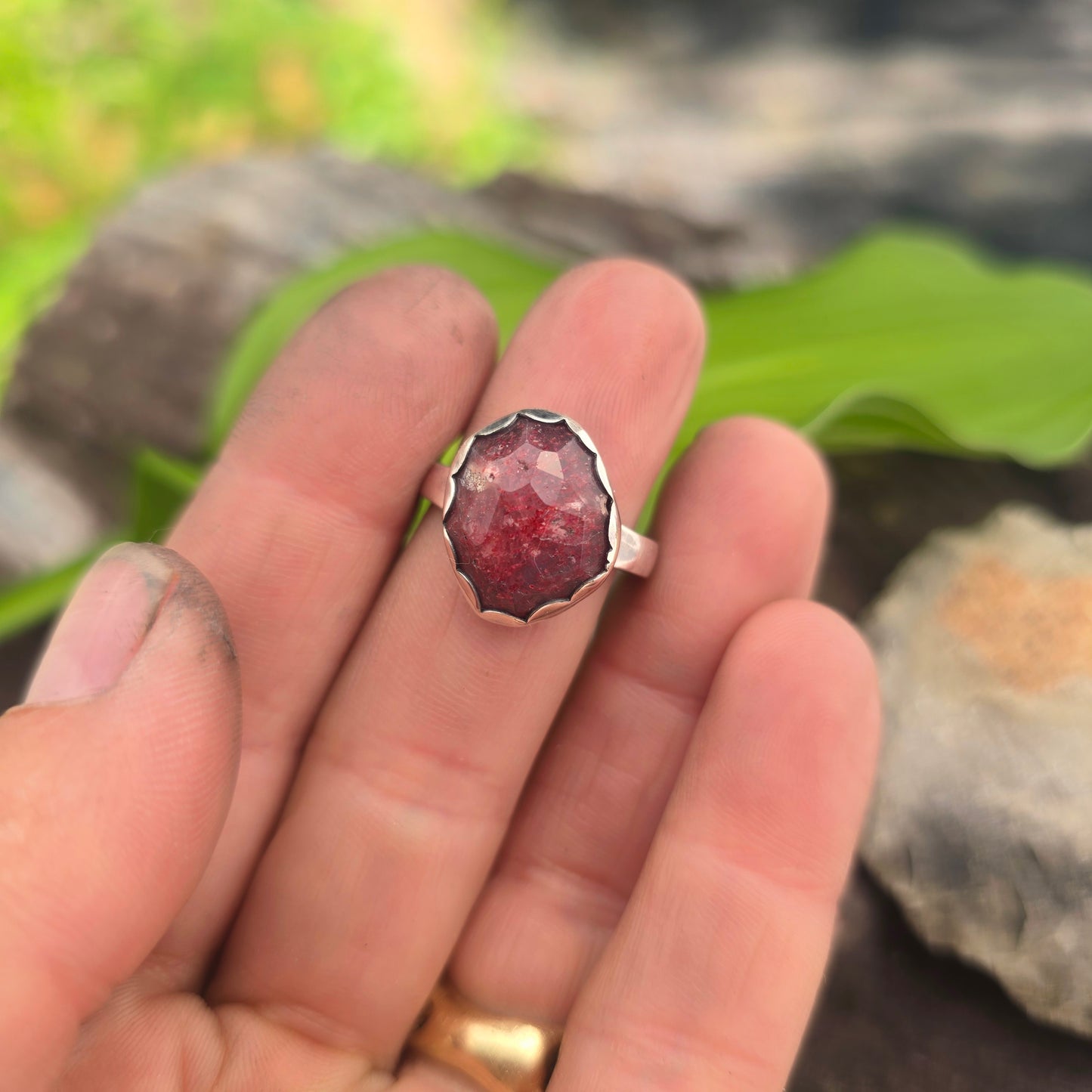 Strawberry Quartz Hand-Forged Sterling Silver Ring