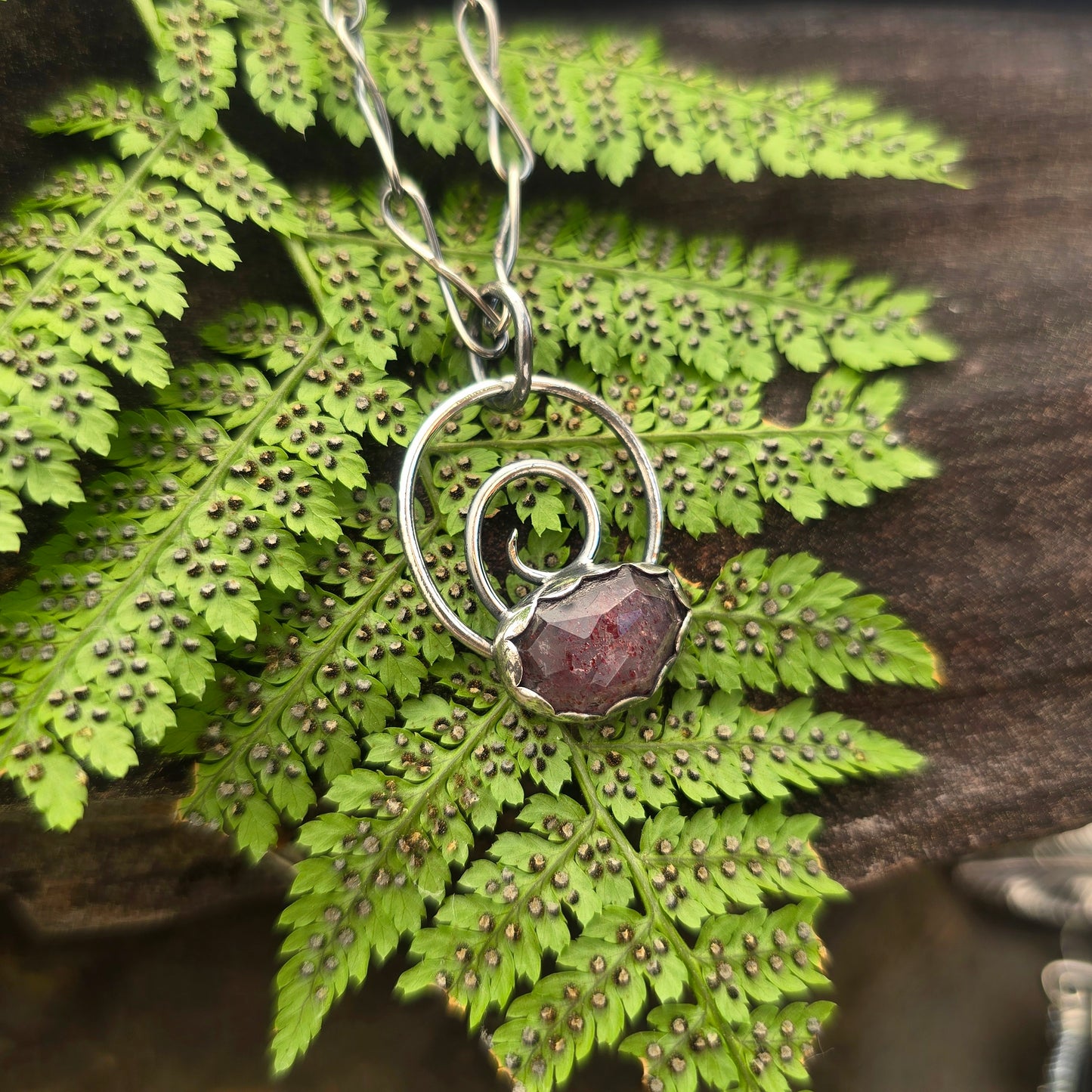 Strawberry Quartz Swirl Hand-Forged Sterling Silver Pendant