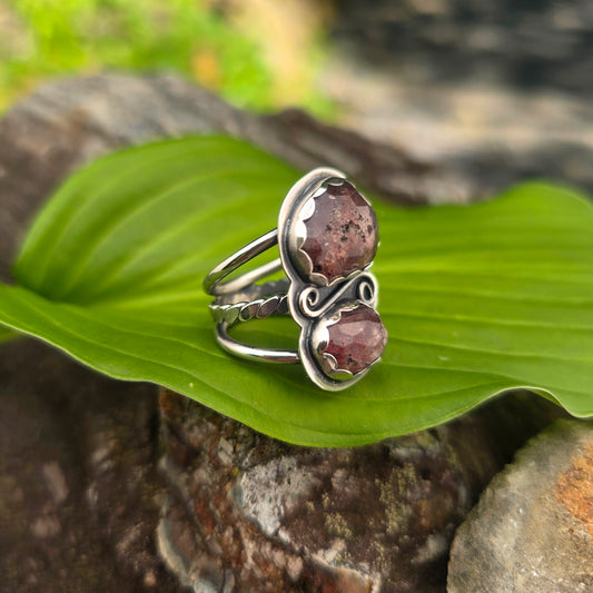 Strawberry Quartz Swirl Hand-Forged Sterling Silver Statement Ring