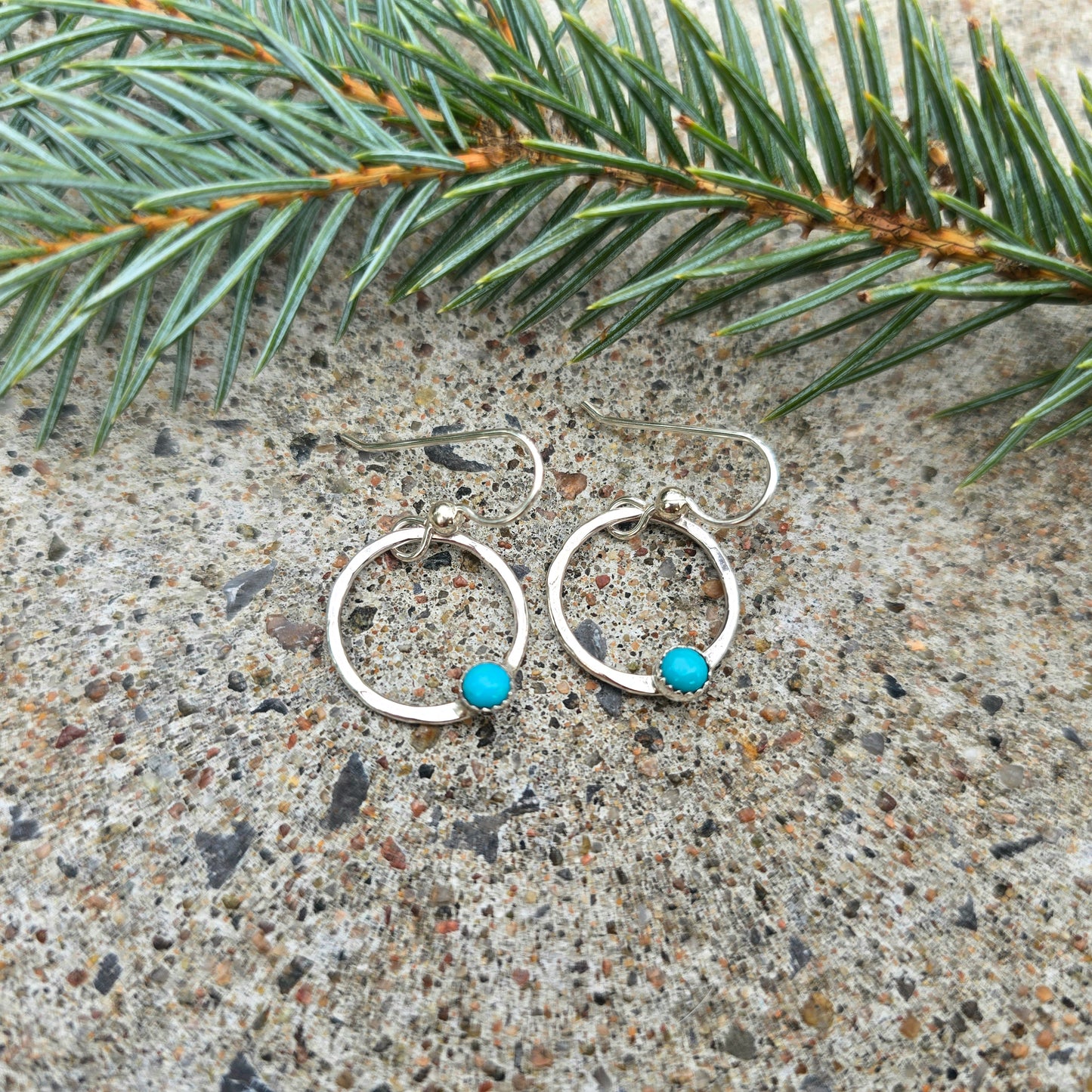 Turquoise Hoop Earrings in Hand-Forged Sterling Silver