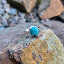 Load image into Gallery viewer, front view of turquoise ring with minimal bezel and simple sterling silver band