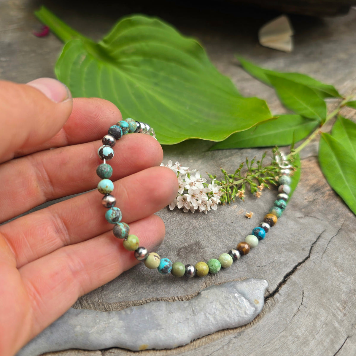 Turquoise & Sterling Silver Beaded Bracelet