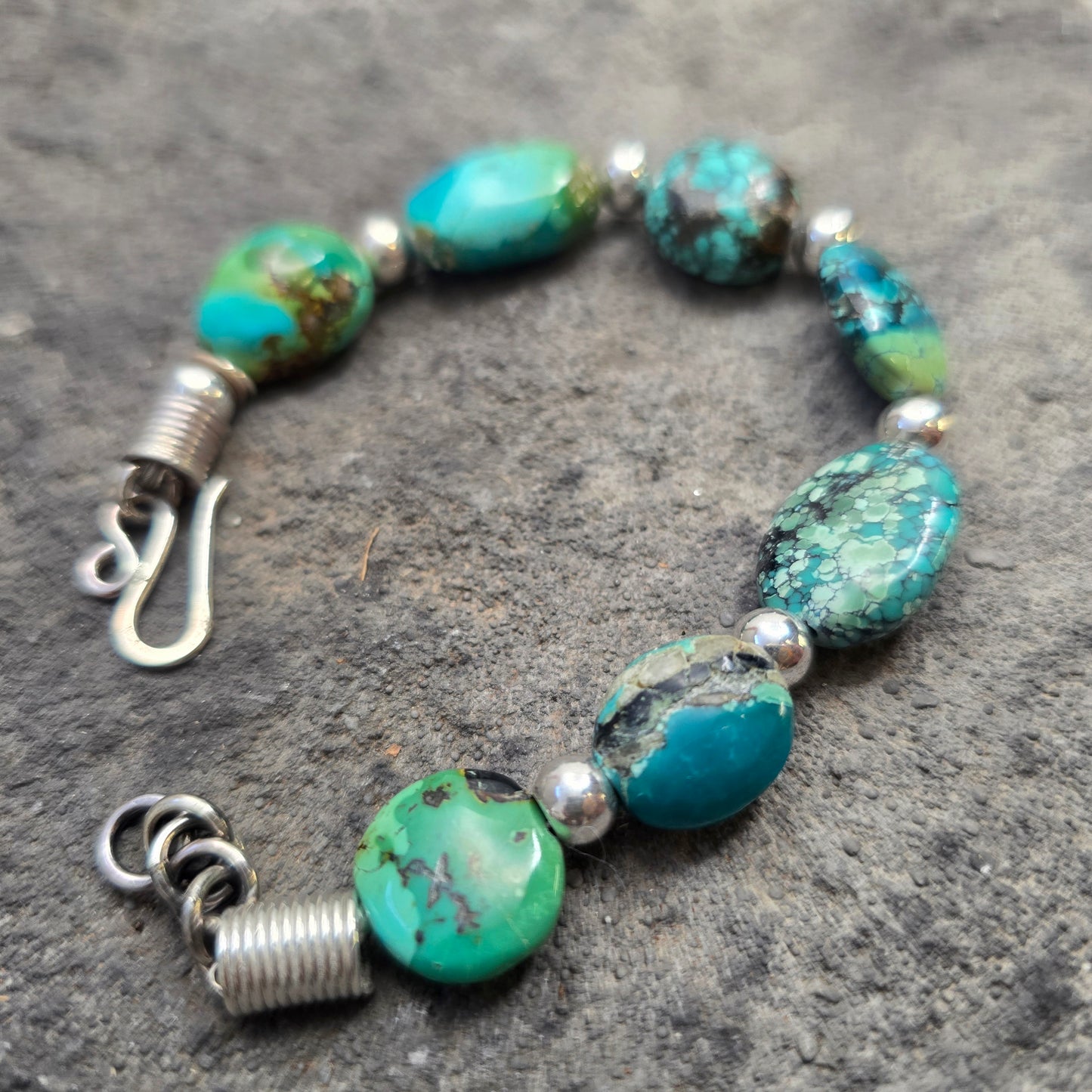 Rough Turquoise Bead and Sterling Silver Bracelet