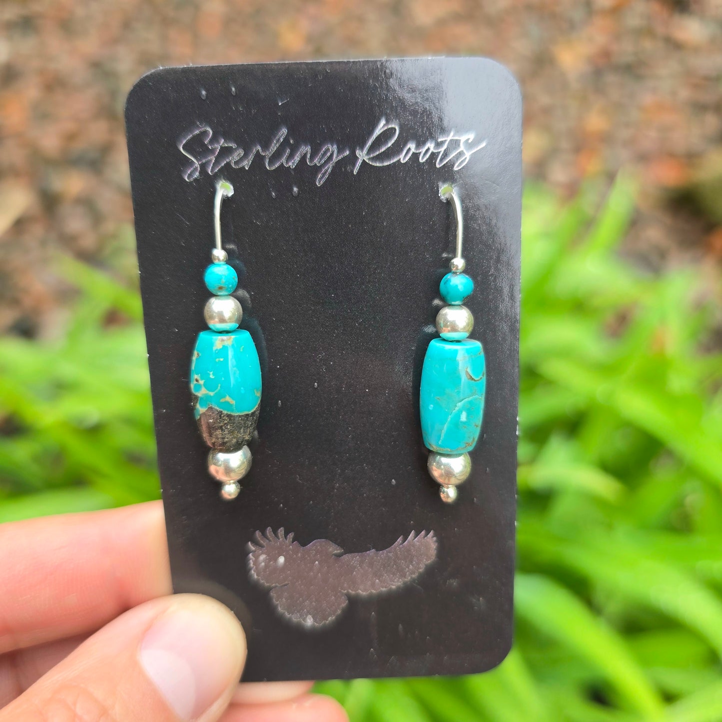 Turquoise Beaded Hand-Forged Sterling Silver Threader Earrings