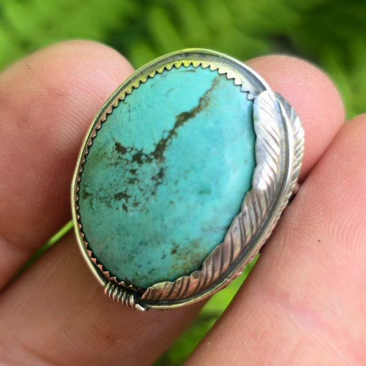 Turquoise Feather Hand-Forged Sterling Silver Statement Ring