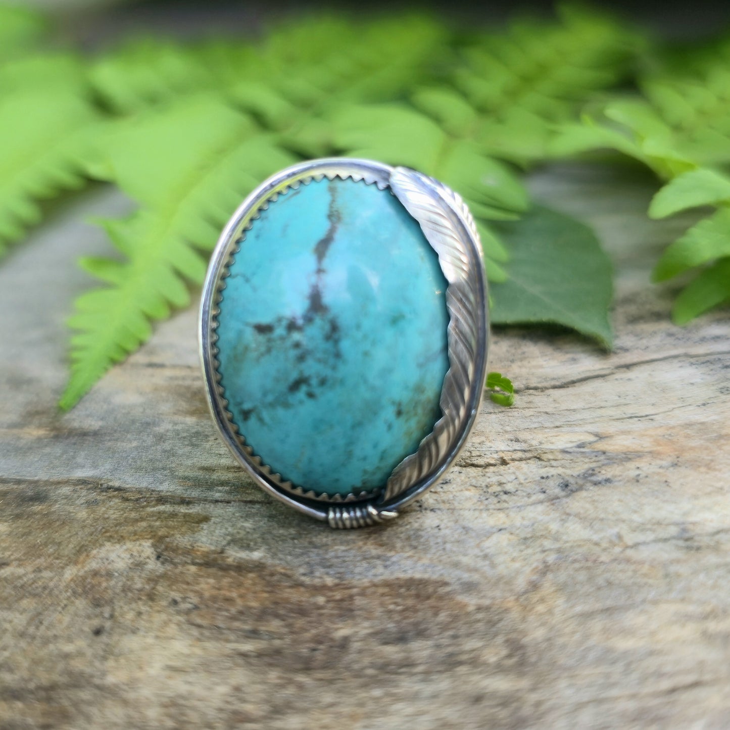 Turquoise Feather Hand-Forged Sterling Silver Statement Ring