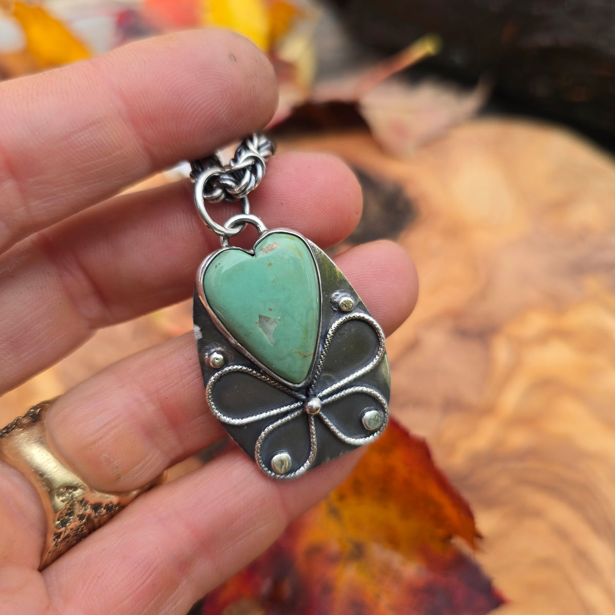 Turquoise Heart and Butterfly Sterling Silver Pendant