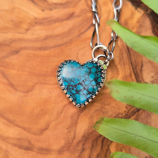 Offset Turquoise Heart Sterling Silver Pendant