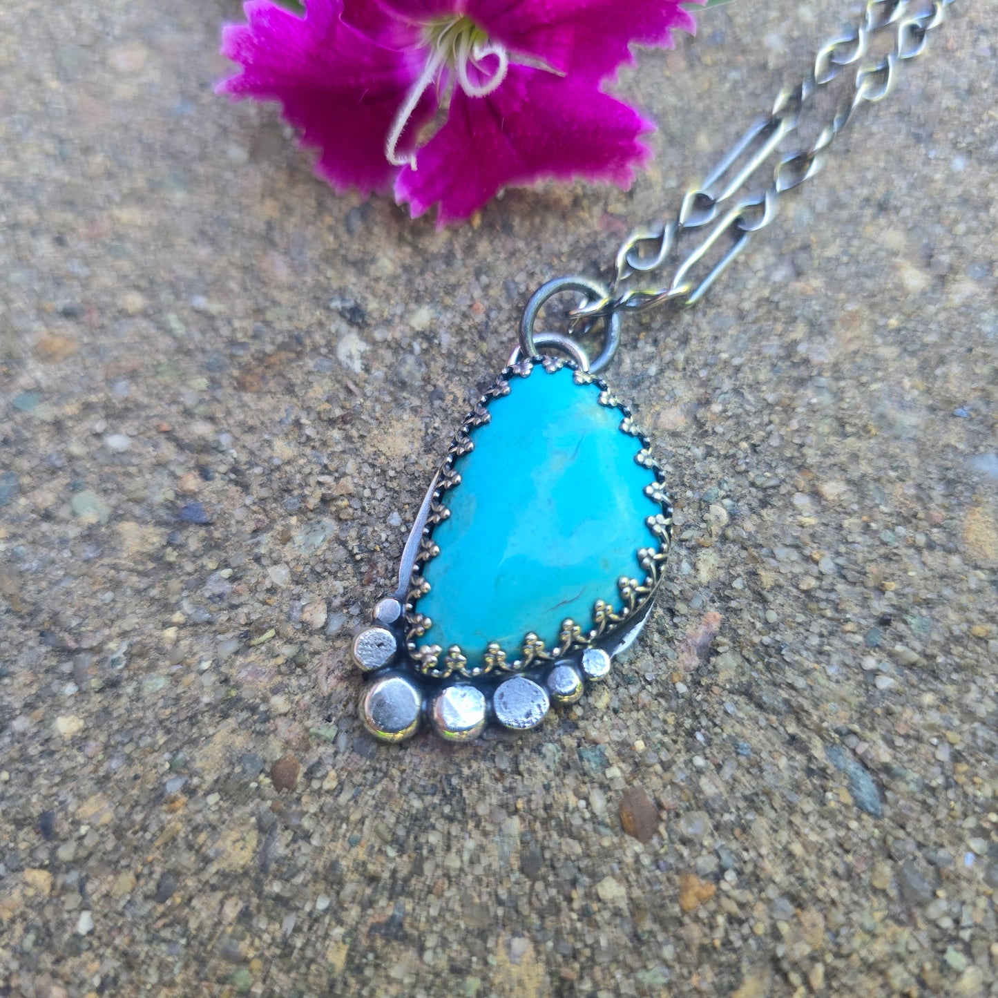 Turquoise River Rock Hand-Forged Sterling Silver Pendant