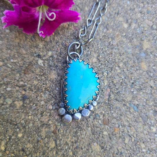Turquoise River Rock Hand-Forged Sterling Silver Pendant