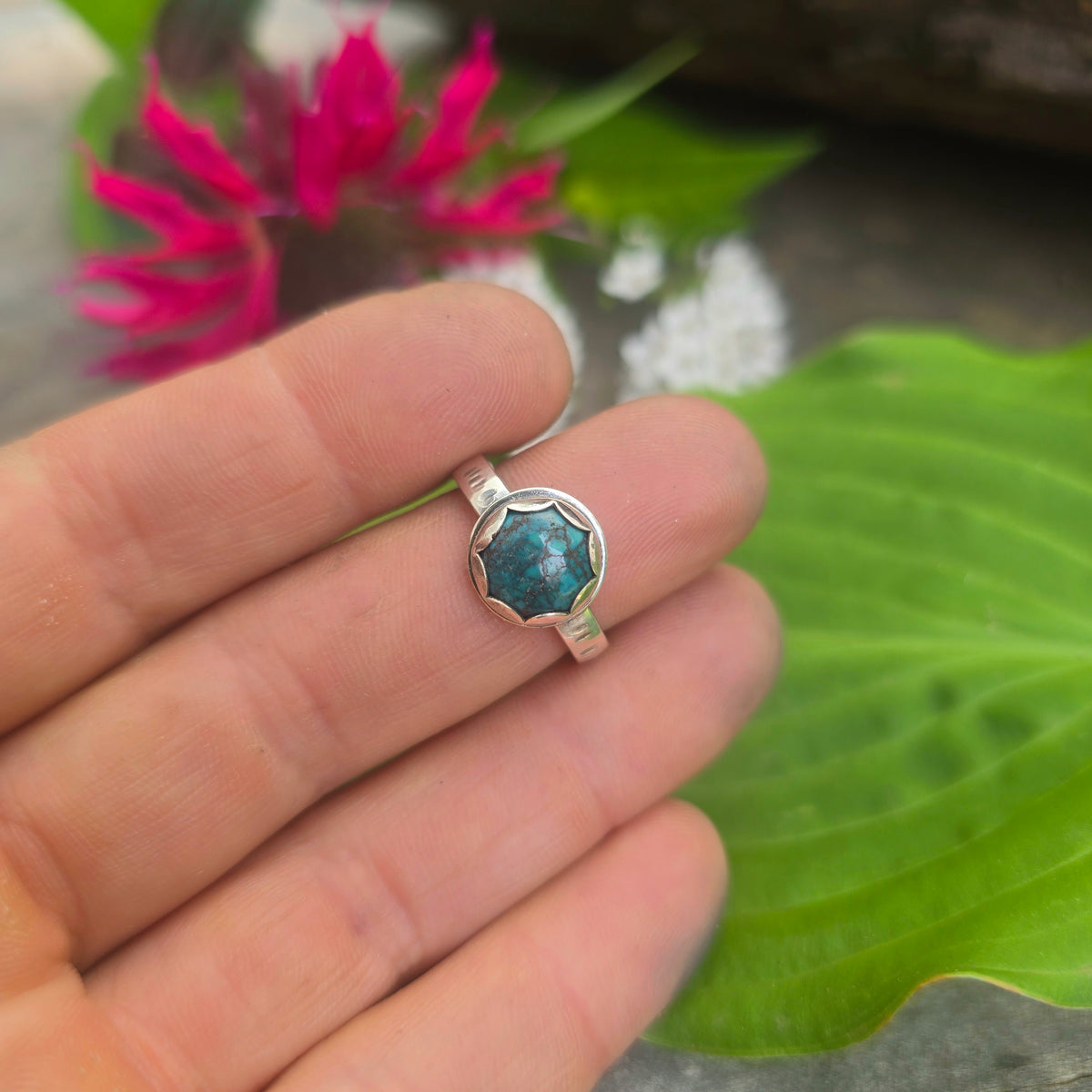 Dainty Turquoise Hand-Forged Sterling Silver Ring