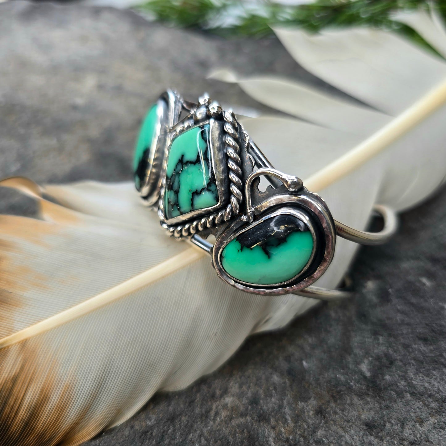 Emerald Rose Variscite Statement Cuff — One-of-a-Kind Sterling Silver Masterwork