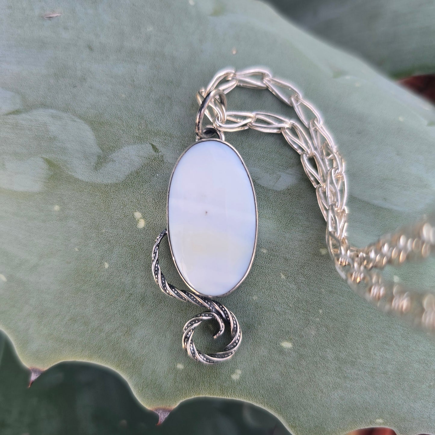 White Agate Windswept Pendant in Hand-Forged Sterling Silver