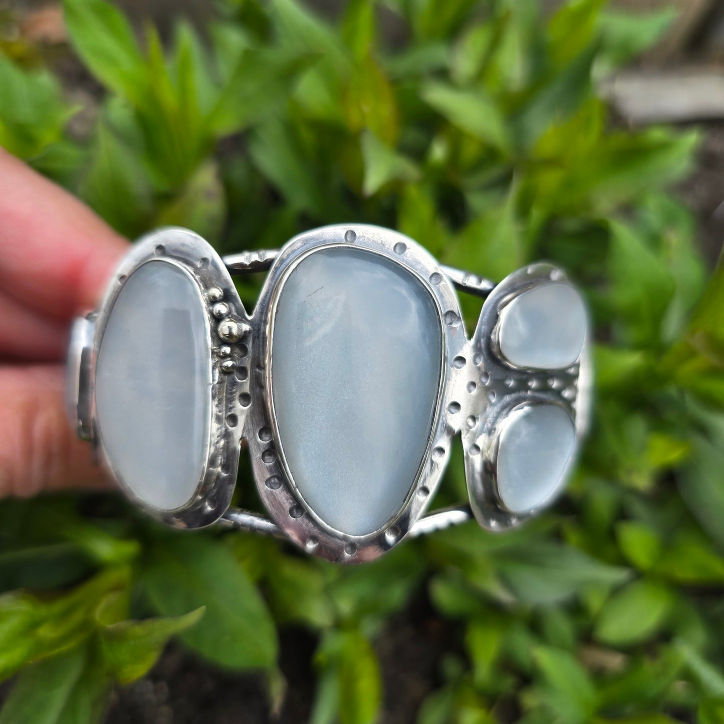 White Moonstone Statement Cuff in Sterling Silver