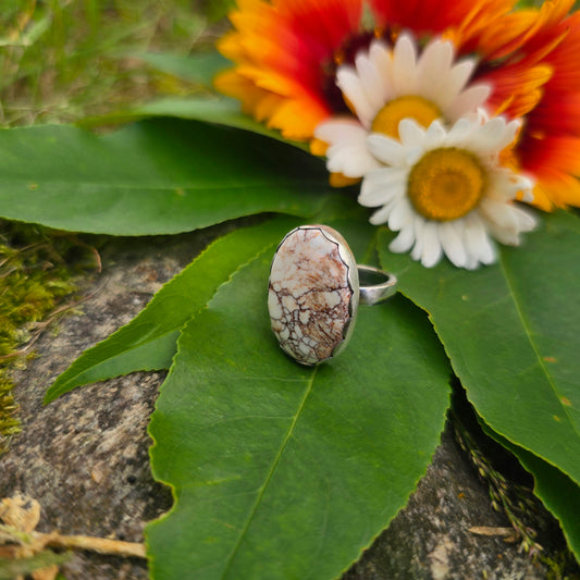 Wild Horse Jasper Hand-Forged Sterling Silver Oval Ring
