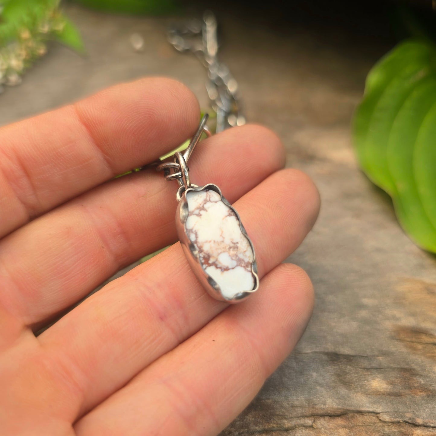 Wild Horse Jasper Dimensional Scalloped Sterling Silver Pendant