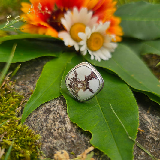 Wild Horse Jasper Offset Hand-Forged Sterling Silver Ring