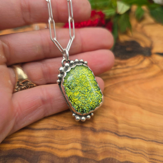 Yellow Dichroic Glass Statement Hand-Forged Sterling Silver Pendant