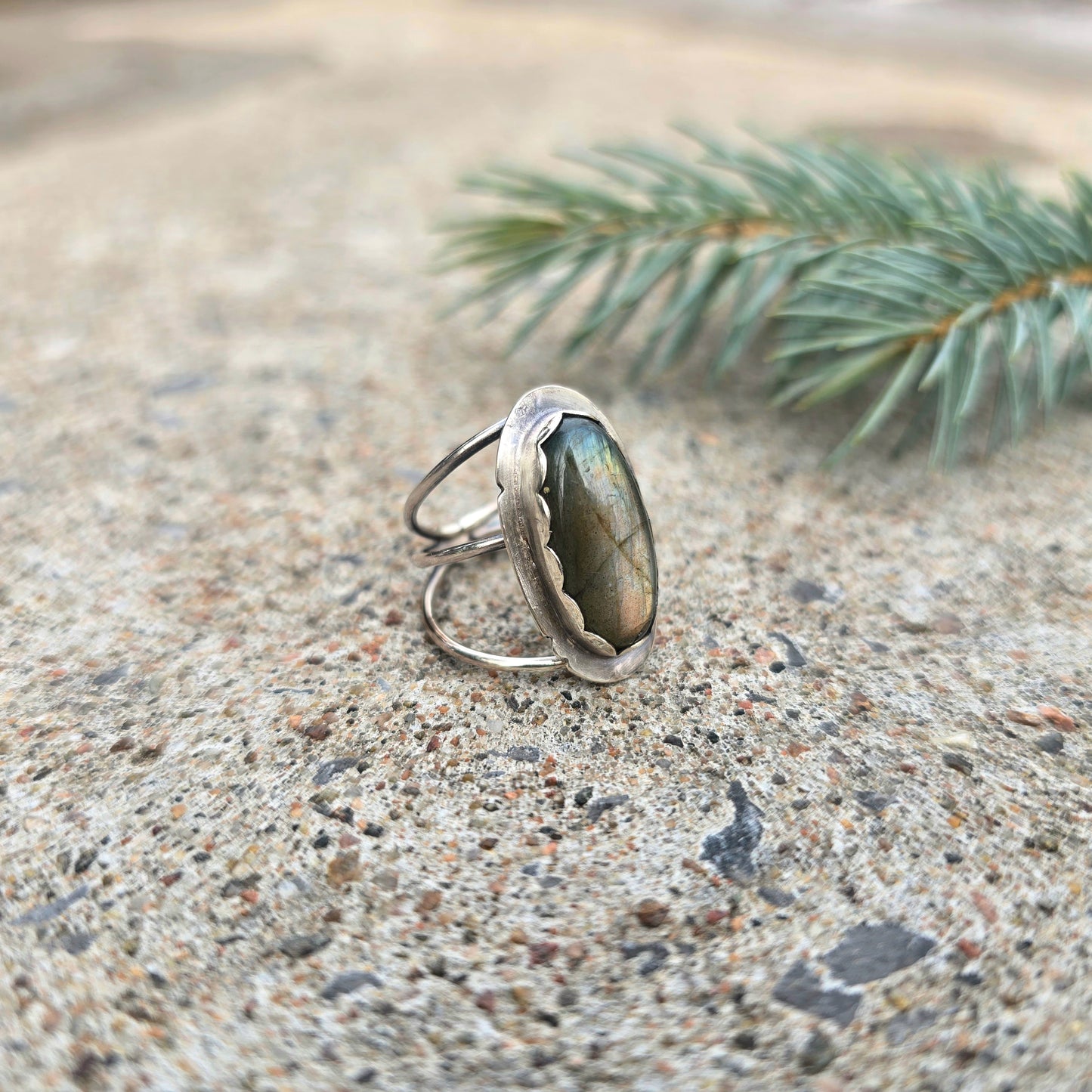Yellow Flash Labradorite Hand-Forged Sterling Silver Ring