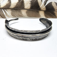 Load image into Gallery viewer, silver feather cuff bracelet