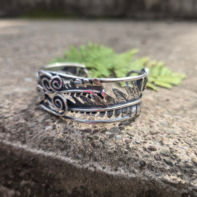 Handmade sterling silver and rainbow moonstone cuff bracelet by Sterling Roots