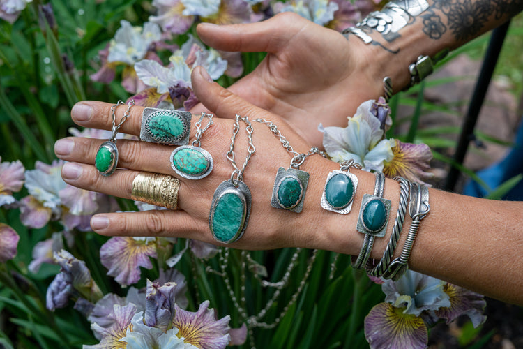 handmade turquoise jewelry by Emily Dicob at Sterling Roots in Northern New York