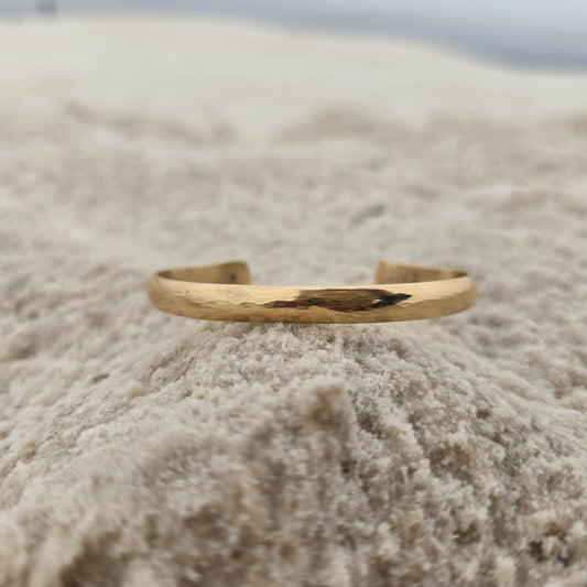 14K Gold Low Dome Cuff Bracelet — Hand-Forged Masterwork