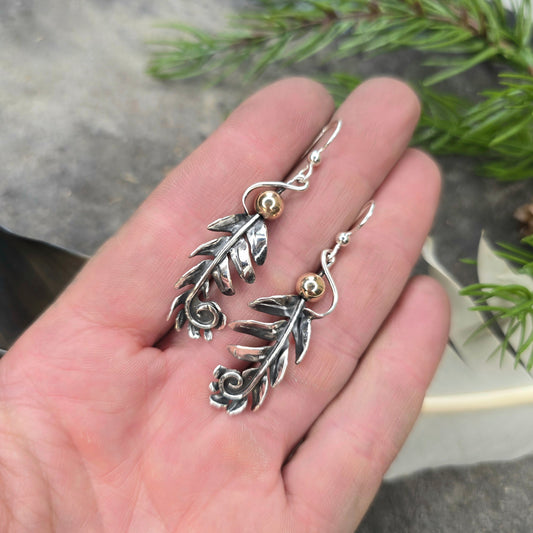 Fern Frond Sterling Silver & Gold Earrings