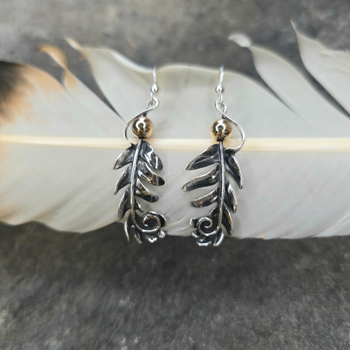 Fern Frond Sterling Silver & Gold Earrings