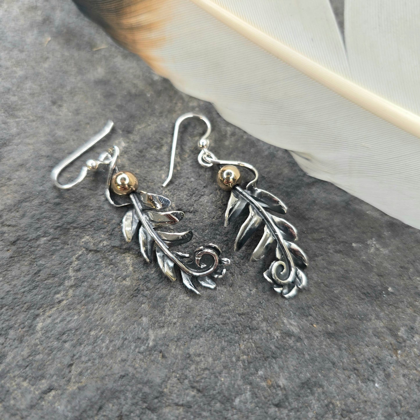Fern Frond Sterling Silver & Gold Earrings