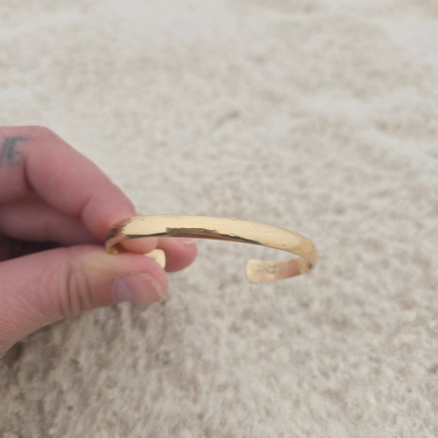 14K Gold Low Dome Cuff Bracelet — Hand-Forged Masterwork