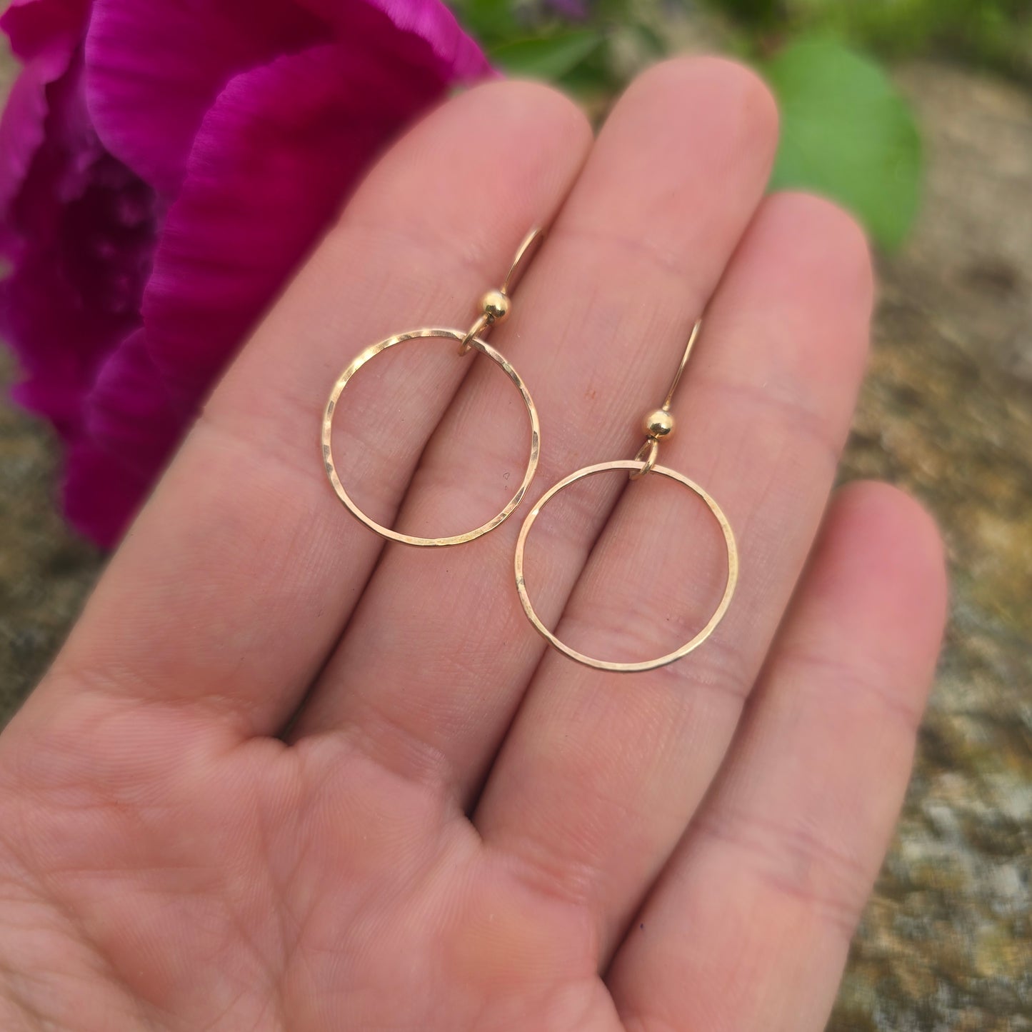 14k Gold Hammered Hoop Earrings