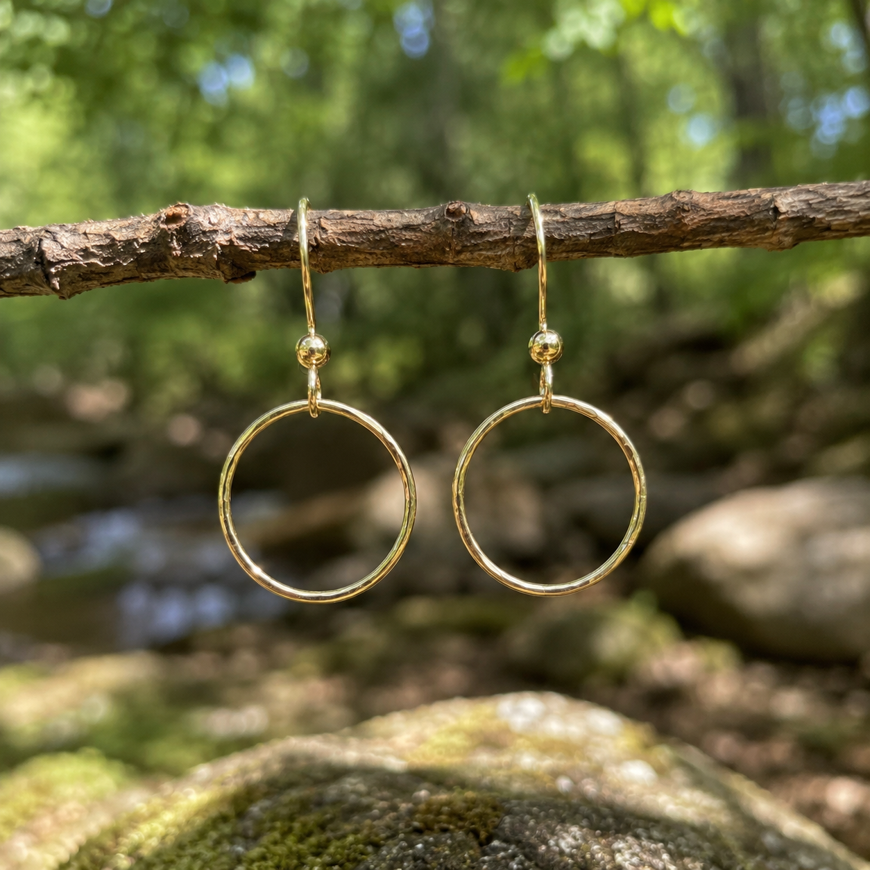 14k Gold Hammered Hoop Earrings
