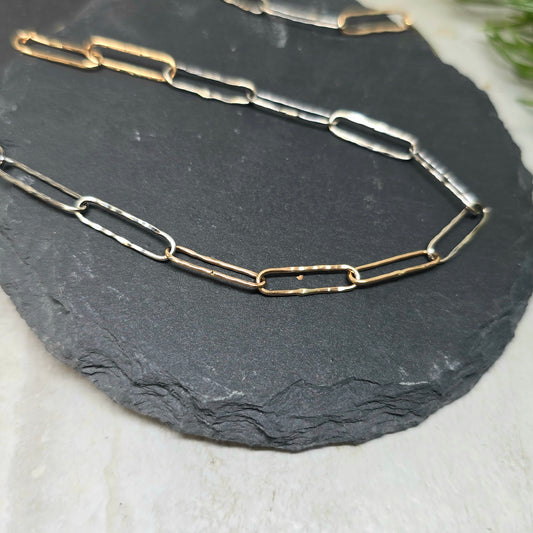 14K Gold & Sterling Silver Paperclip Chain — Hand-Forged Statement Necklace