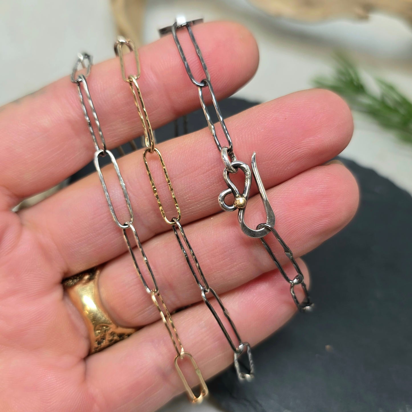 14K Gold & Sterling Silver Paperclip Chain — Hand-Forged Statement Necklace