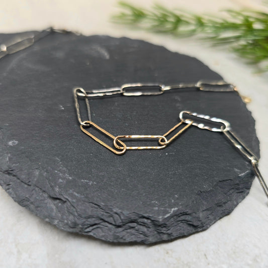 14K Gold & Sterling Silver Paperclip Chain — Hand-Forged Statement Necklace